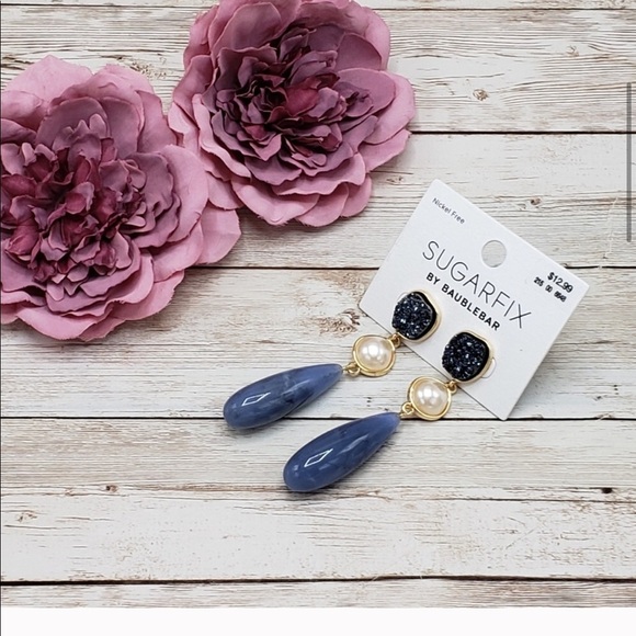 New Sugarfix By BaubleBar Druzy Stone Gold Dangle Earrings - Picture 3 of 7